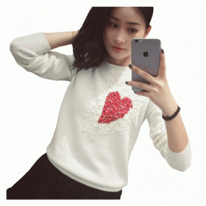 Pullover del maglione lavorato a maglia del cuore di Sequin Appliques delle donne pesanti di lavoro manuale 2018