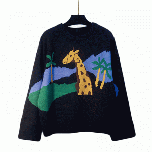 Maglione del jacquard sciolto della giraffa delle donne del progettista di ultima moda su ordinazione 2019